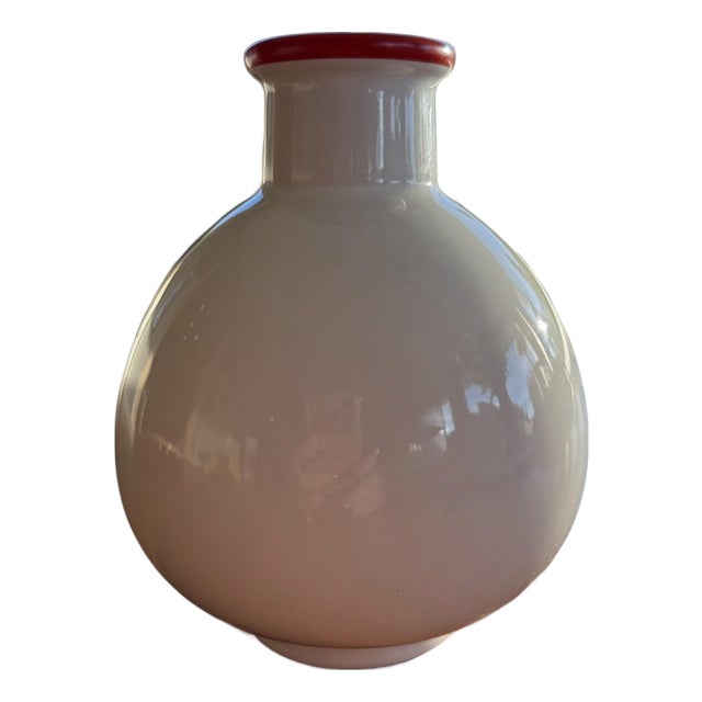 Vintage Sommerhuber Austria Studio Nova White Ceramic Vase, Orange Rim For Sale