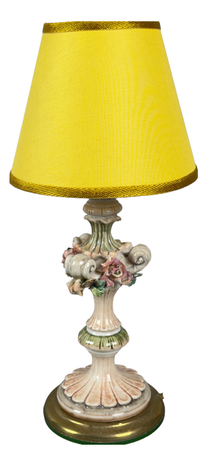 Rococo Style Porcelain Table Lamp with Flower Relief from Bassano, 1970s