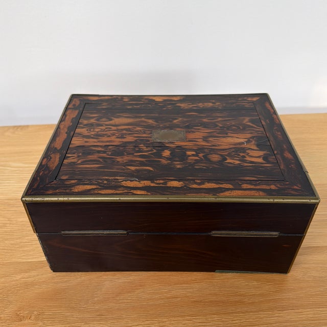 Wood Antique Victorian Coromandel Wood Box With Brass Trim and Removable Interior Tray, 19th Century For Sale - Image 7 of 12
