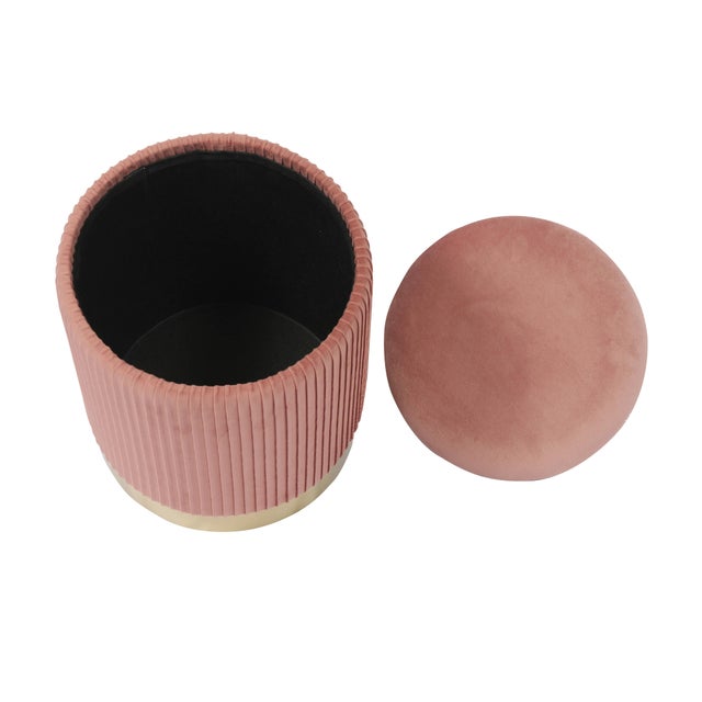 Zoe Blush Velvet Storage Ottoman For Sale - Image 4 of 8
