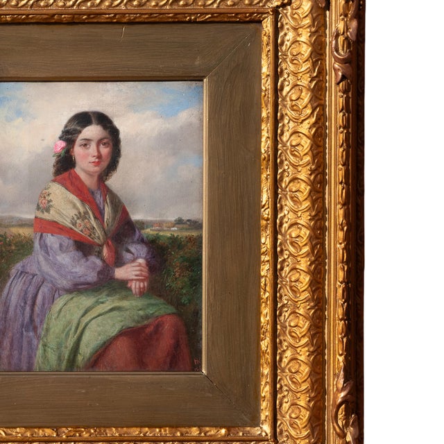 Antique 19th Century Realism Landscape Portrait Oil Painting of a Beautiful Young Woman by Haynes King, 1860 For Sale In Portland, OR - Image 6 of 13