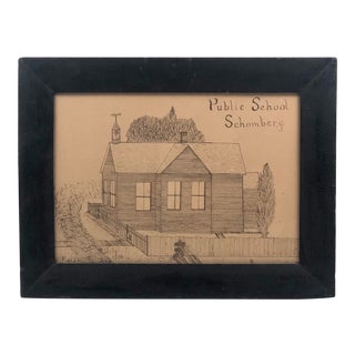 1904 "Schomberg Public School Ontario" Naive Pen and Ink Drawing, Framed For Sale