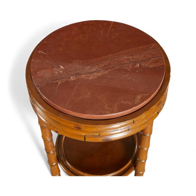 19th-C. Victorian Faux Bamboo Chinoiserie Tiered Table / Pedestal Marble Top For Sale In Atlanta - Image 6 of 6