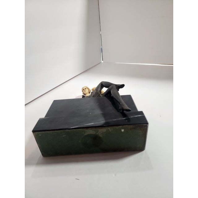 1930s Art Deco "Flapper Girl on a Wall" Bronze and Galalith Sculpture For Sale In Seattle - Image 6 of 8