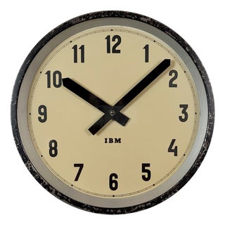 Industrial Black Factory Wall Clock from IBM, 1950s For Sale