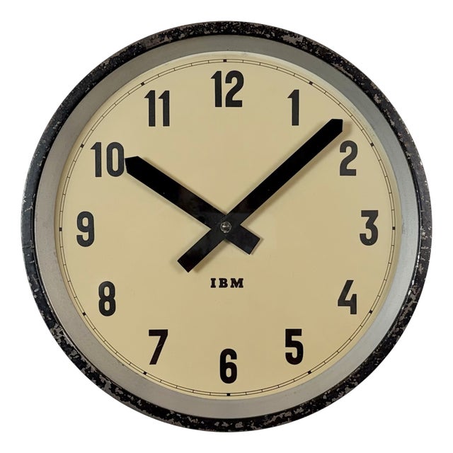 Industrial Black Factory Wall Clock from IBM, 1950s For Sale