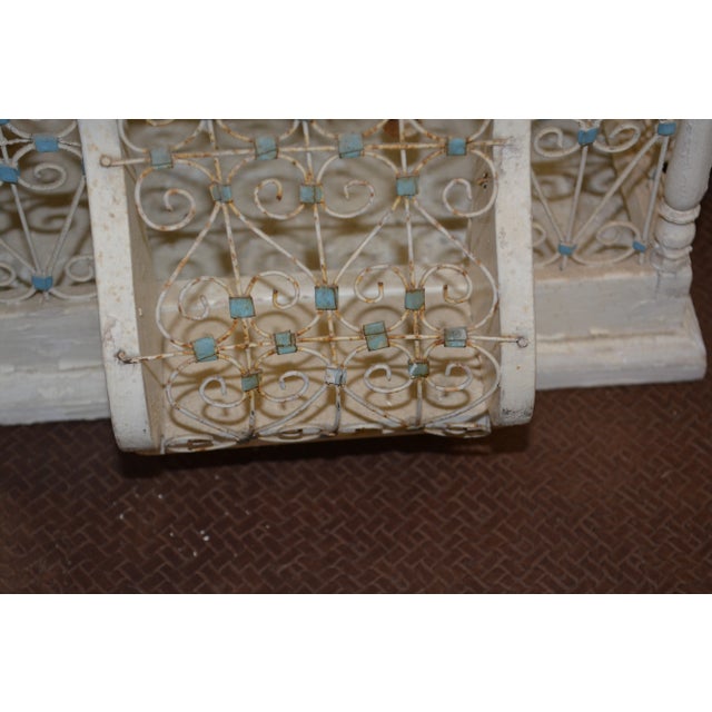 Vintage 1960s Dome Top Balloon Birdcage Cream Blue Wire / Metal & Wood Tunisian Moroccan For Sale - Image 9 of 13