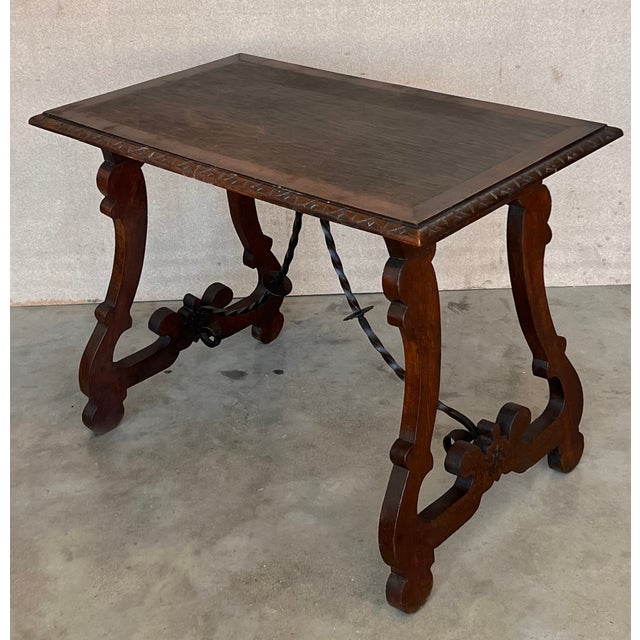 Walnut Ice Table With Carved Lyre Legs and Top, Spanish, 19th Century For Sale - Image 4 of 10