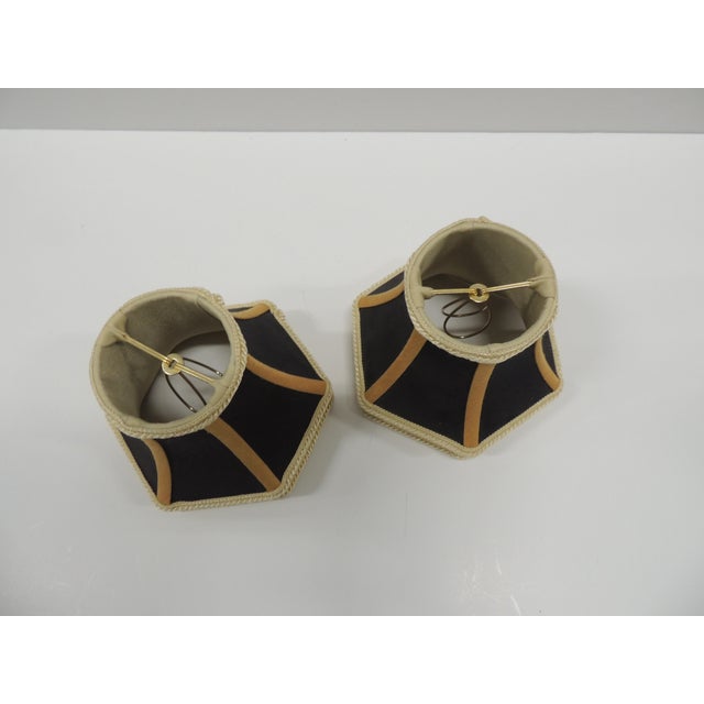 Royal Blue and Gold Empire Style Custom Candelabra Small Clip-on Lampshades. Golden color silk lining and brass fittings....