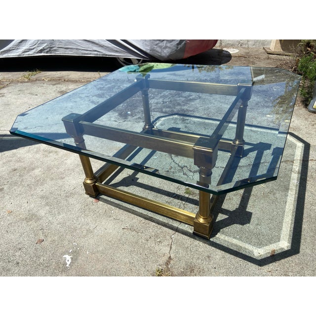 Vintage Mid Century Brass and Glass Coffee Table Attributed to Mastercraft Unmarked For Sale In Sacramento - Image 6 of 11
