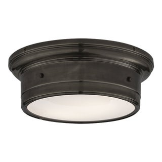 Visual Comfort Signature Siena Small Flush Mount in Bronze with White Glass For Sale