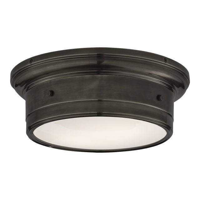 Visual Comfort Signature Siena Small Flush Mount in Bronze with White Glass For Sale