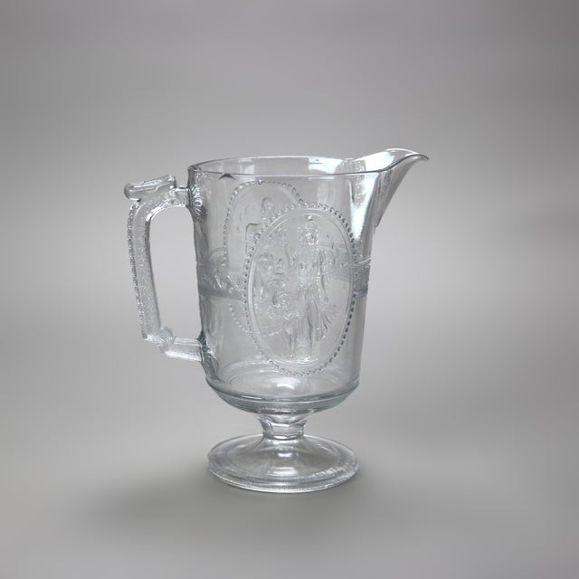 Four Antique Pressed Glass Water Pitchers 19thC Measures - 9.25"H x 8.25"W x 5.5"D (Largest)
