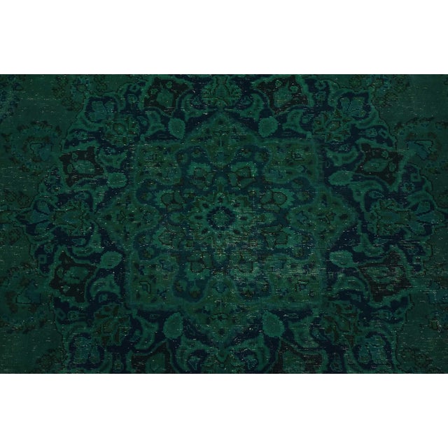 Mashad Rug 9’8” X 12’5” Green Wool Vintage Overdyed Hand-Knotted Carpet For Sale - Image 9 of 15