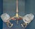 Mid-Century Modern 1960s Japanese Wood and Brass 5-Light Tulip Chandelier With Original Textured-Glass Shades For Sale - Image 3 of 12