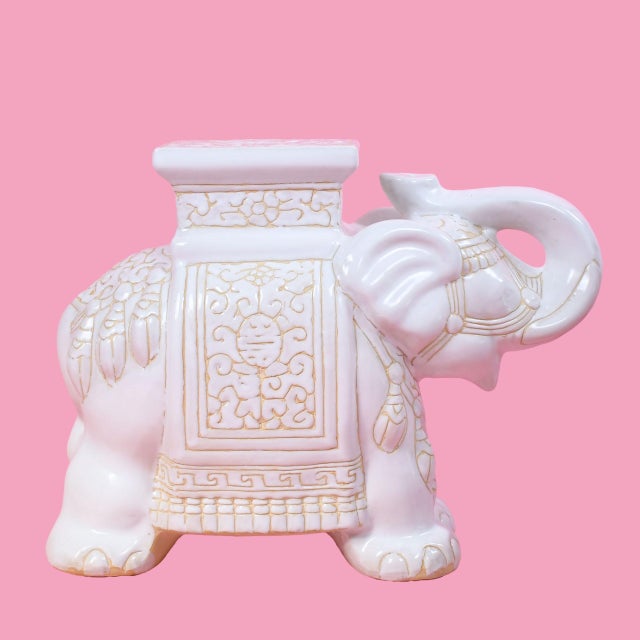 Late 20th Century Single White Elephant Garden Seat For Sale - Image 4 of 5