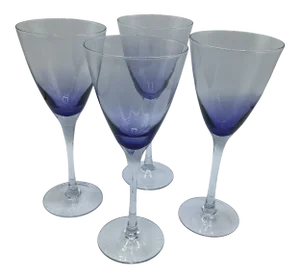 Vintage Tall Blue Fade Crystal Wine/Water Glasses- Set of 4