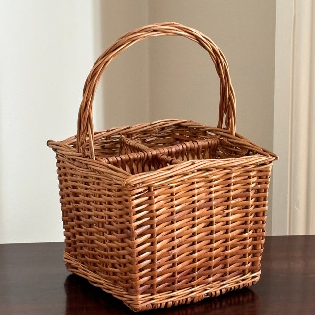Vintage French-Style Four Bottle Wicker Wine Caddy For Sale - Image 12 of 17