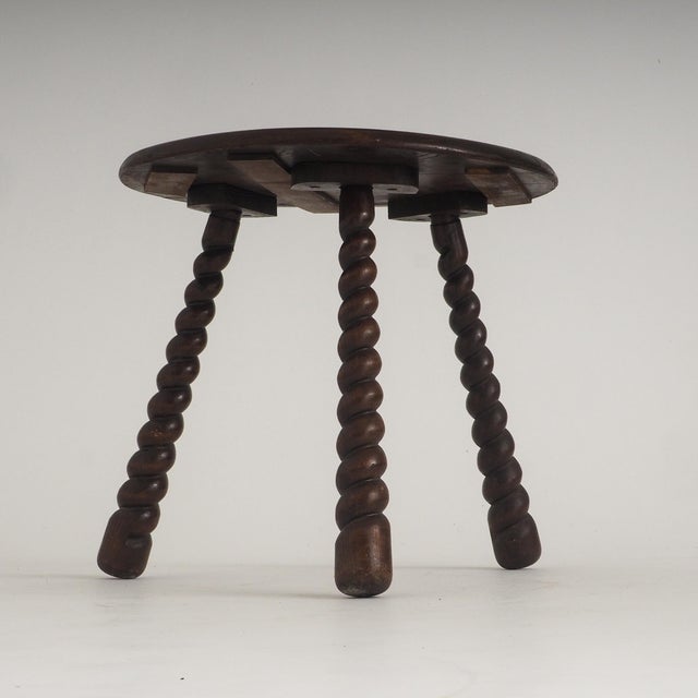 Brown French Oak Tripod Side Table attributed to Charles Dudouyt, 1950s For Sale - Image 8 of 18