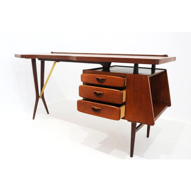 Wood Mid-Century Modern Teak Desk by Louis Van Teeffelen for Webe, 1950 For Sale - Image 7 of 18