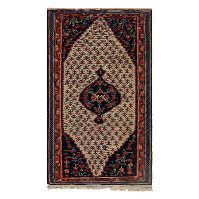 Beige Vintage Persian Senneh Kilim in Beige With Red and Blue Floral Patterns For Sale - Image 8 of 8