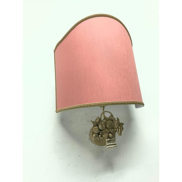 Mid-Century Modern Fabric Fan Lampshade with Cast Fruit Decoration, 1950s For Sale - Image 3 of 11