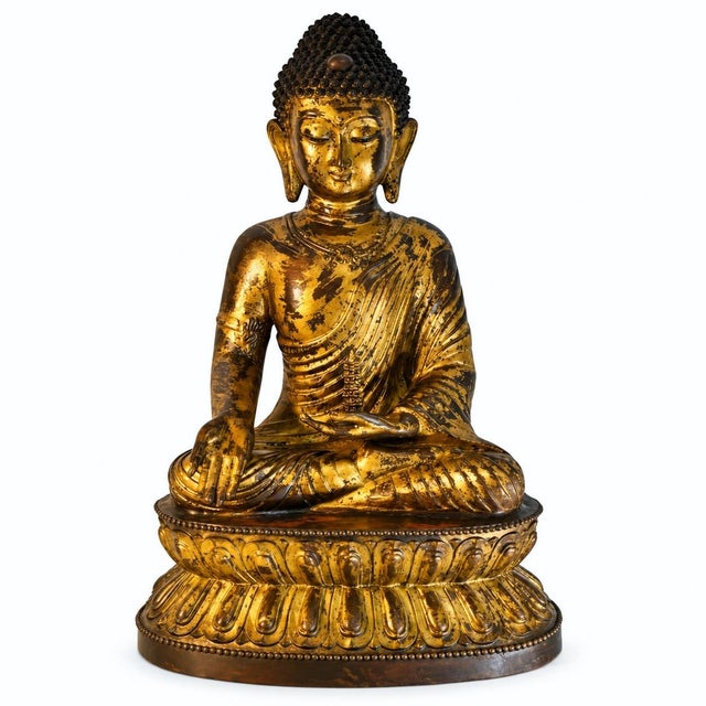 Huge Gilt Bronze Buddha Shakyamuni Statue Buddha 31 Lb For Sale