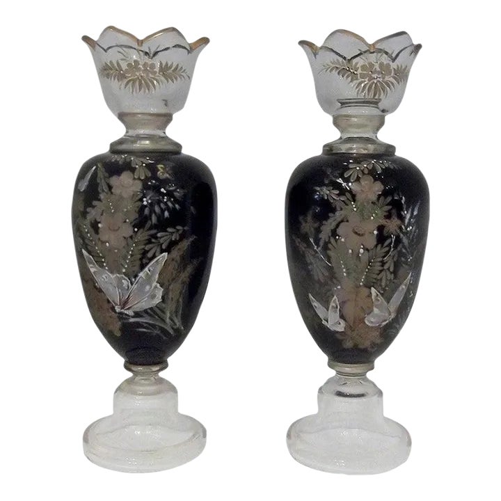 Antique Late 19th Century Pair of Hand Enameled European Glass ...
