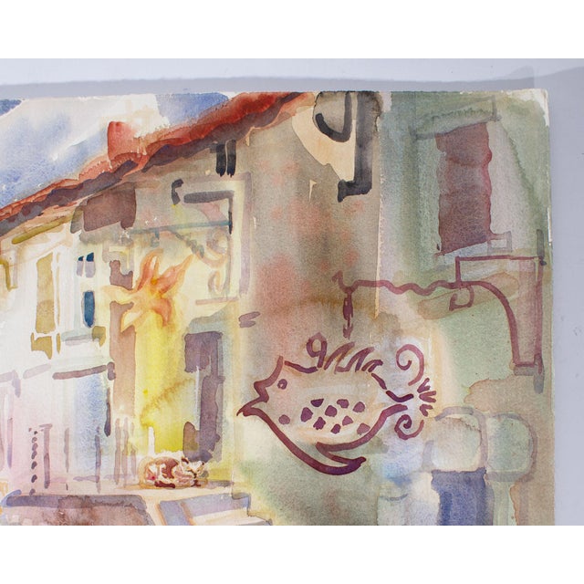 1988 Watercolor Painting of a City by Artist Virginia Brooks For Sale - Image 4 of 7