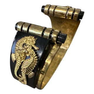 1930 Antique Jean Painlevé Art Deco Bakelite and Brass Seahorses French Bracelet For Sale