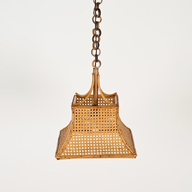 Midcentury French Riviera Bambo, Rattan and Straw Ceiling Light, Italy, 1960s For Sale - Image 10 of 14