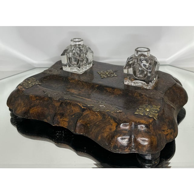 English Antique Paper Mache and Bronze Inkwell Stand For Sale - Image 3 of 6