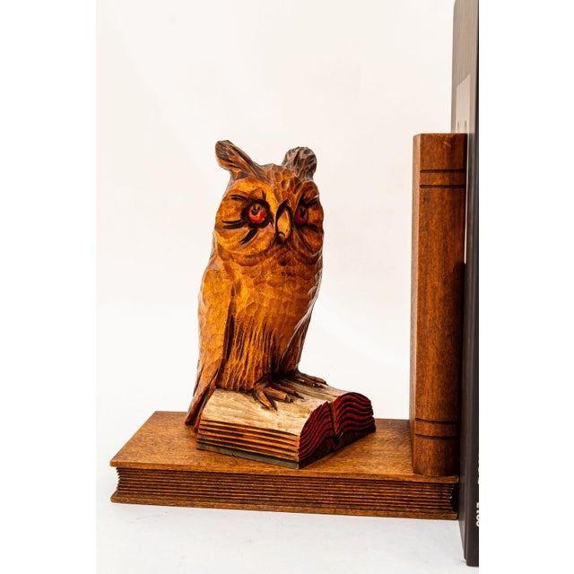 Carved Owl Motive Lime Wood Bookends, Vienna, 1960s, Set of 2 For Sale - Image 10 of 18