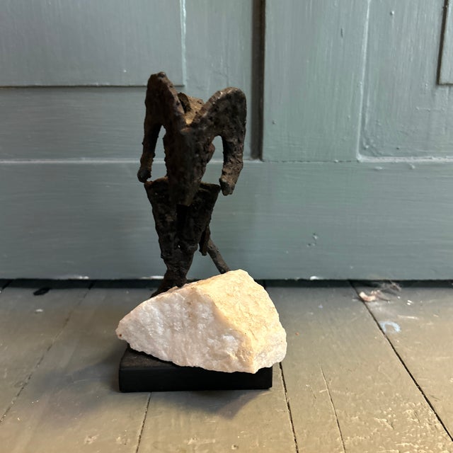 1970’s Original Abstract Iron and Marble Ram Sheep Small Statue For Sale - Image 4 of 5