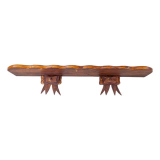 Folk Art Scalloped Wooden Shelf With Bow Brackets For Sale