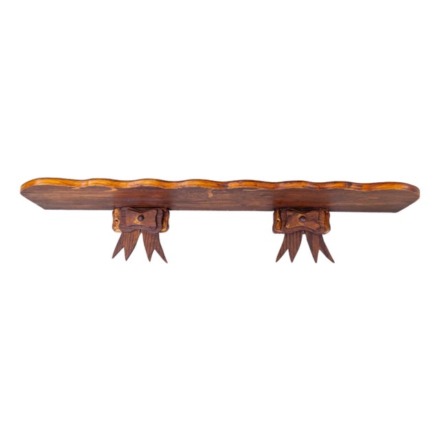 Folk Art Scalloped Wooden Shelf With Bow Brackets For Sale
