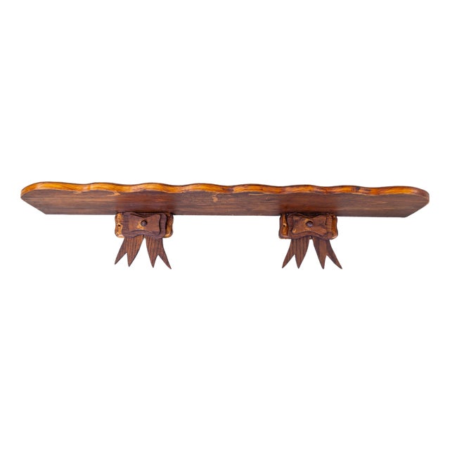 Handcrafted Scalloped Wooden Shelf With Bow Brackets For Sale