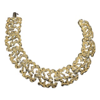 MCM Jewelry Signed Crown Trifari Volcanic-Textured Gold-Tone Heavy Link Bracelet For Sale