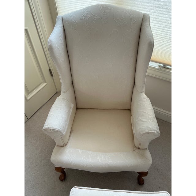 Classic English Style Custom Upholstered Wing Chair and Ottoman - Set of 2 For Sale - Image 10 of 10