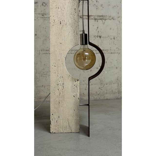 Silver Oculus Ox Floor Lamp in Rough Iron & Travertine by D´ARK Atelier For Sale - Image 8 of 13