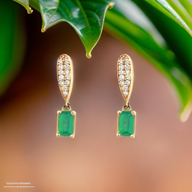 Natural Emerald Diamond Earrings 14k Yellow Gold 1.09 TCW Certified For Sale - Image 13 of 13