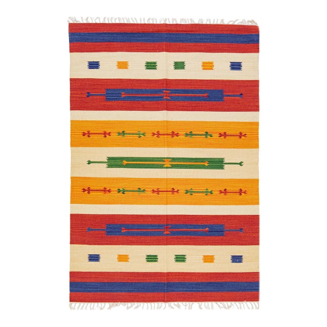 2020s Modern Kilim Handmade Multicolor Geometric Wool Rug For Sale