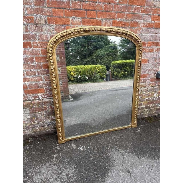Gold Large Antique English Arched Top Gilt Overmantle Mirror For Sale - Image 8 of 8