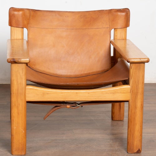 Mid Century Sling Back Leather Lounge Chair, Sweden
