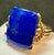 15 Ct Emerald cut Natural Lapis Lazuli Ring in 14 Kt Yellow Gold, Estate Size 7 For Sale - Image 4 of 18