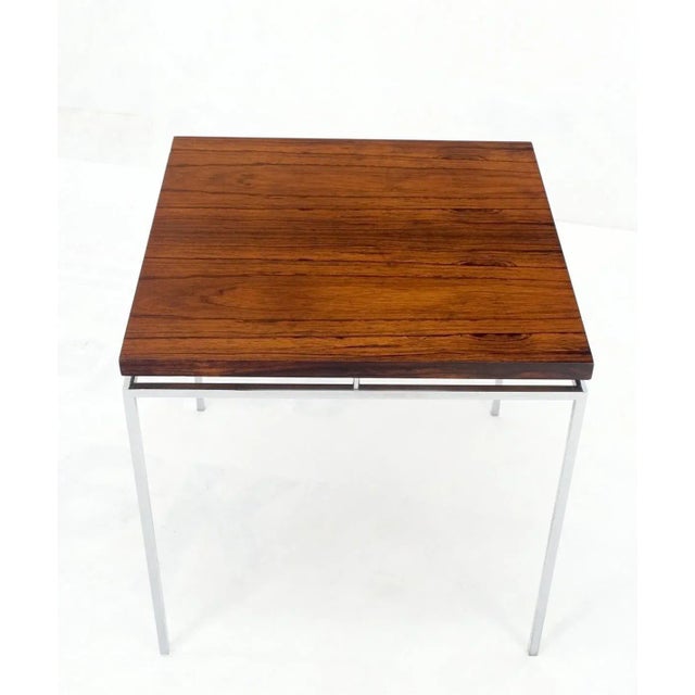 Floating Rosewood Top Chrome Stainless Base Square Side End Coffee Table For Sale - Image 6 of 13