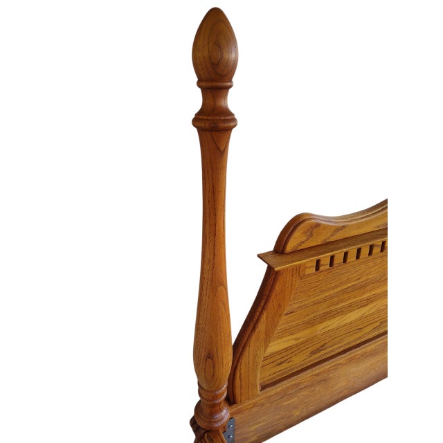 Vintage Oakwood Interiors Traditional Solid Oak Cannonball Four Poster Bed For Sale - Image 10 of 14