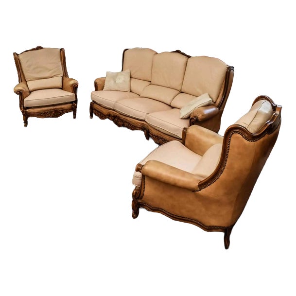 Italian Leather Sofa from Chateau d'Ax, Set of 4 For Sale