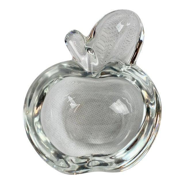 French Clear Crystal Art Glass Apple Dish by Vannes Le Chatel For Sale