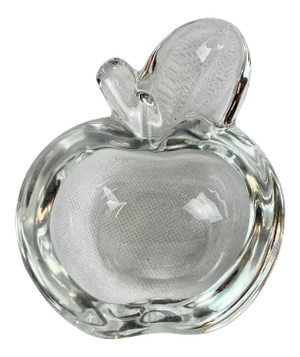 French Clear Crystal Art Glass Apple Dish by Vannes Le Chatel